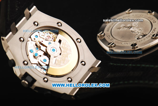 Audemars Piguet Royal Oak Offshore Swiss Valjoux 7750 Automatic Movement White Dial Green Arabic Nunmerals with Black Leather Strap - Run 12@Sec - Click Image to Close